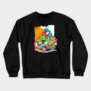 Kung fu Frog Snake and gecko reptiles colorful vibrant graphic Crewneck Sweatshirt